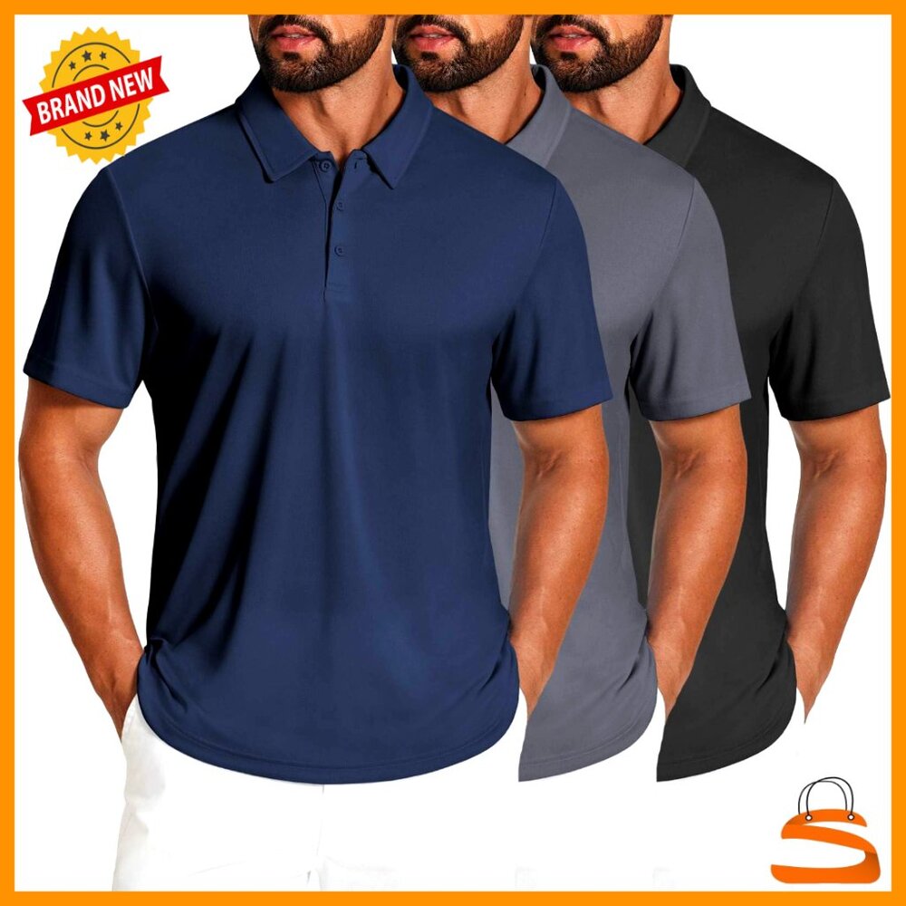 Performance Polo Shirt Quick Dry Moisture Wicking UPF50+ Athletic Fit Golf